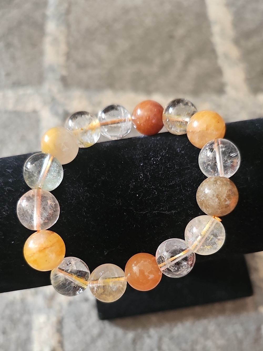 Crystal and Orange Agate Beaded Stretch Bracelet - Women Jewelry